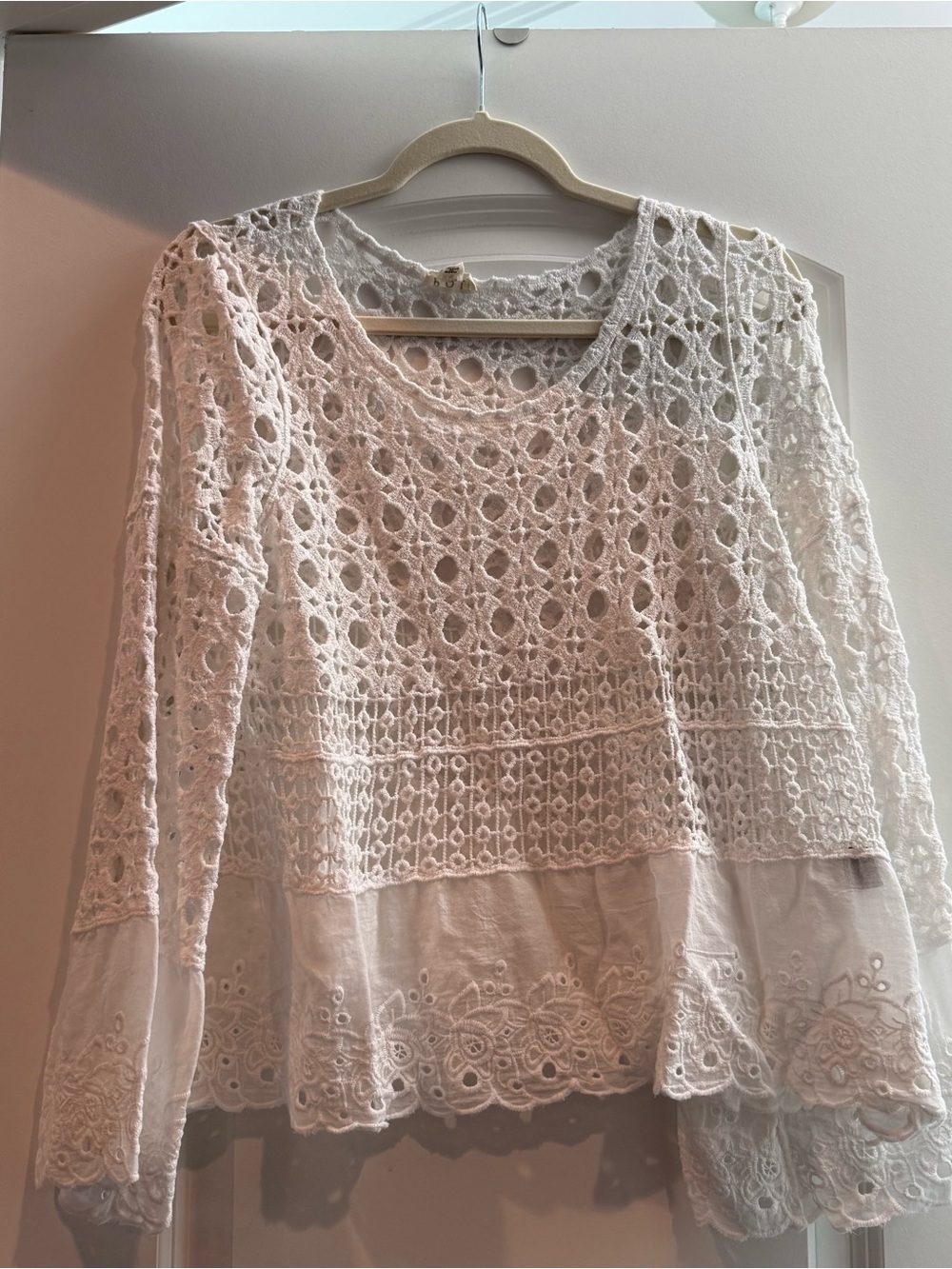 POL White Crochet Lace Tunic Top